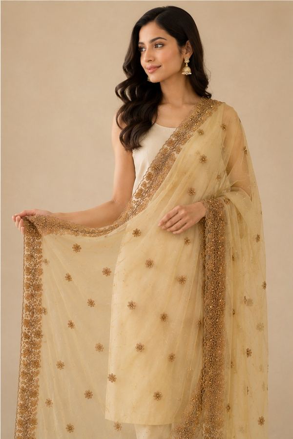 Champagne gold net dupatta