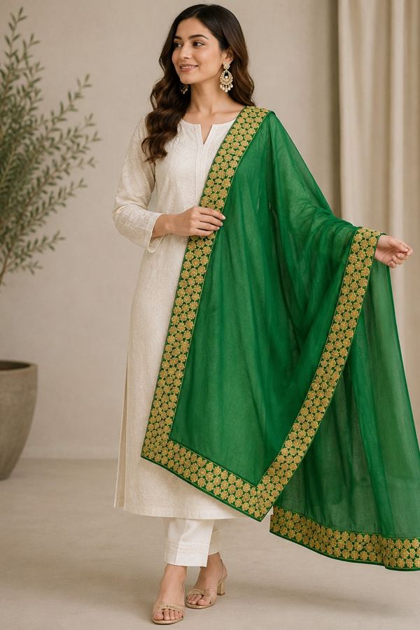 Emerald gold-border dupatta