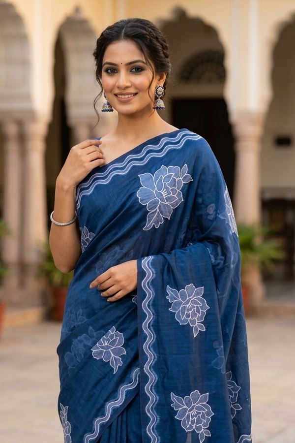 Indigo floral saree