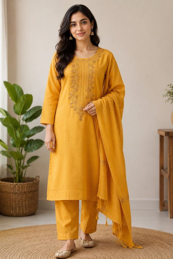 Mustard embroidered suit
