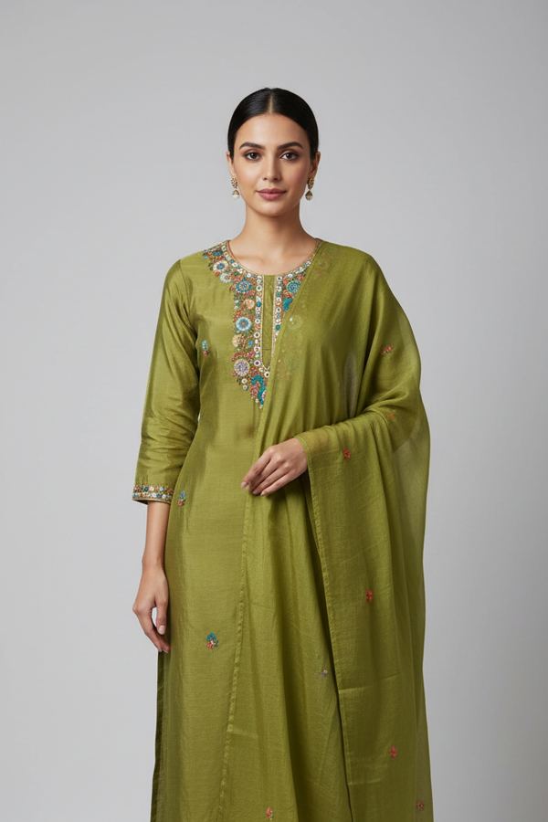 Olive embroidered suit