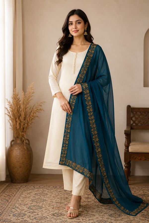 Peacock blue dupatta