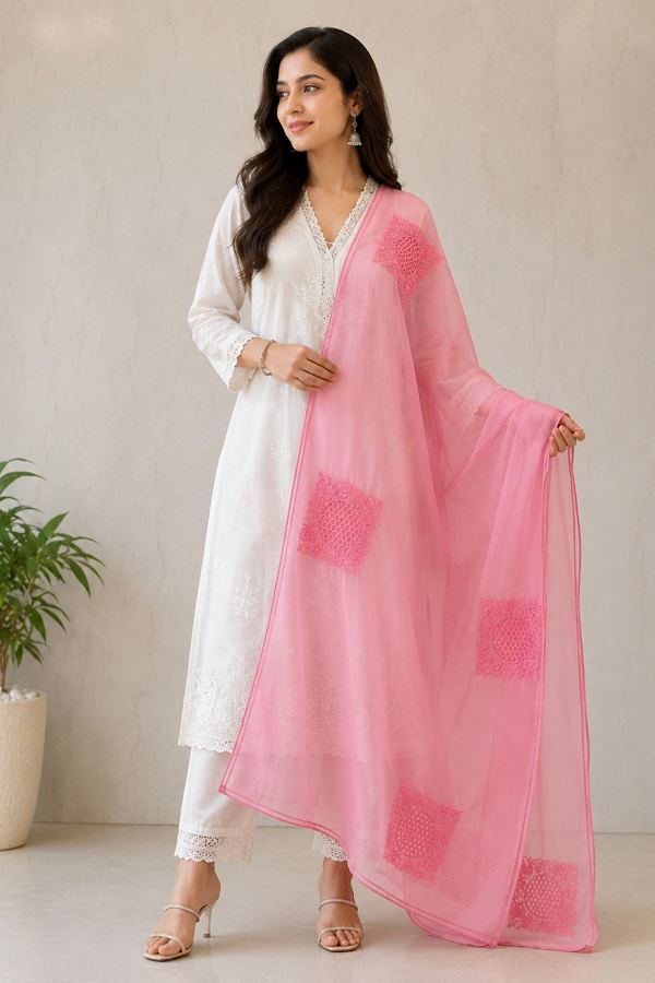 Pink medallion dupatta