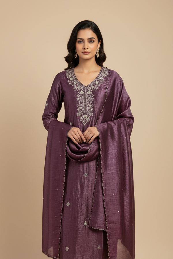 Plum embroidered suit